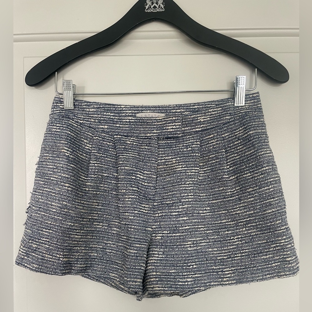 1. State Tweed Marled Side Fringe Dressy Shorts | Size: 0 Color: Blue